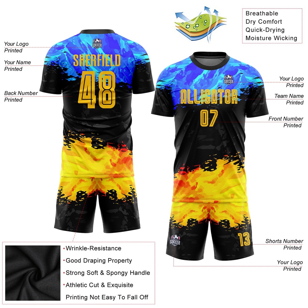 Figure Gold Royal Sublimation Soccer Uniform Jersey, Custom Team Soccer Jersey Shirt