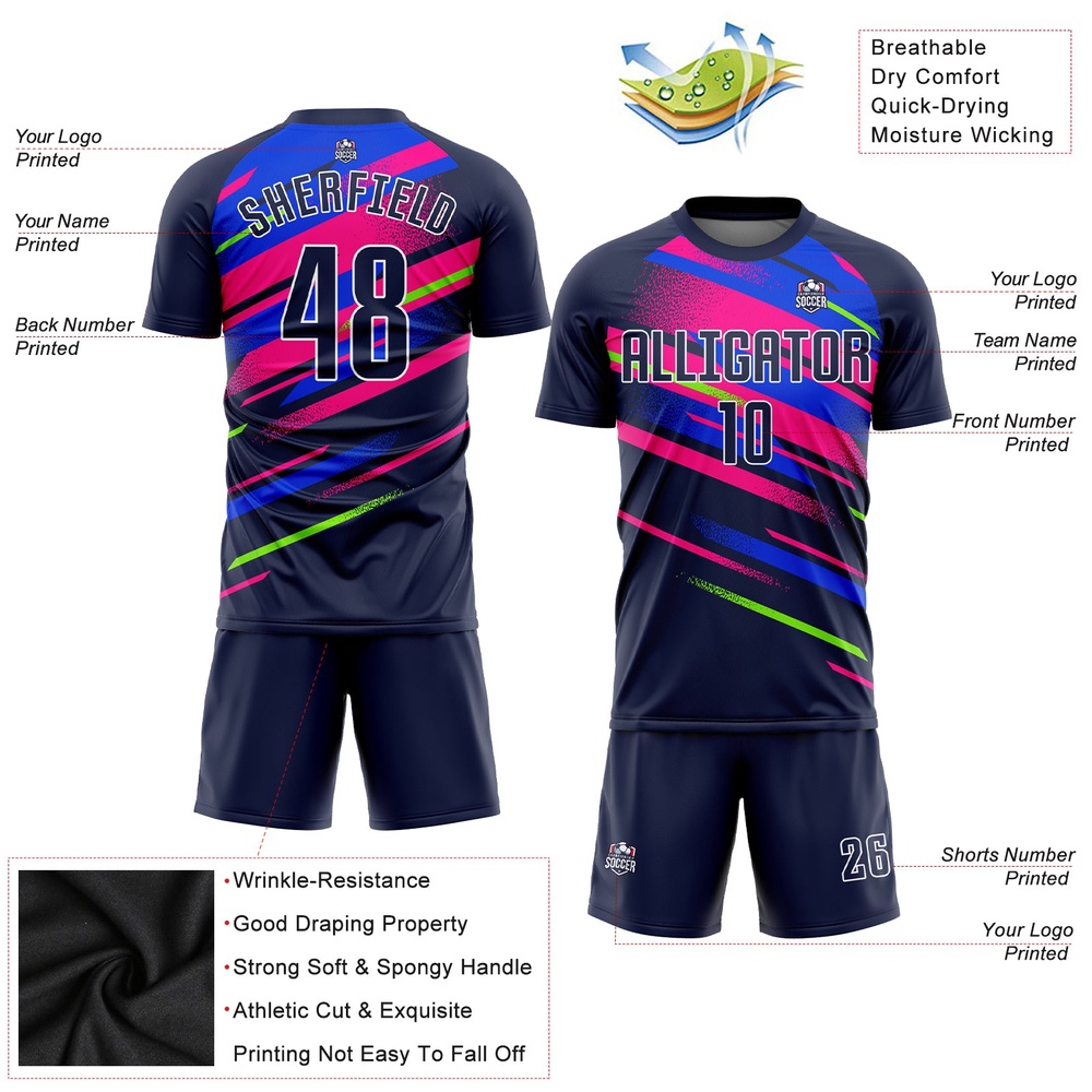 Figure Navy Royal Pink Sublimation Soccer Uniform Jersey, Custom Team Soccer Jersey Shirt