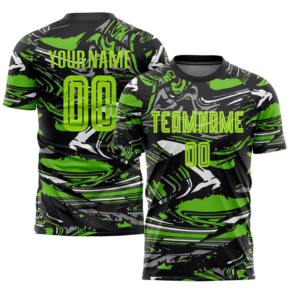 Figure Neon Green Aurora Green Sublimation Soccer Uniform Jersey, Custom Team Soccer Jersey Shirt