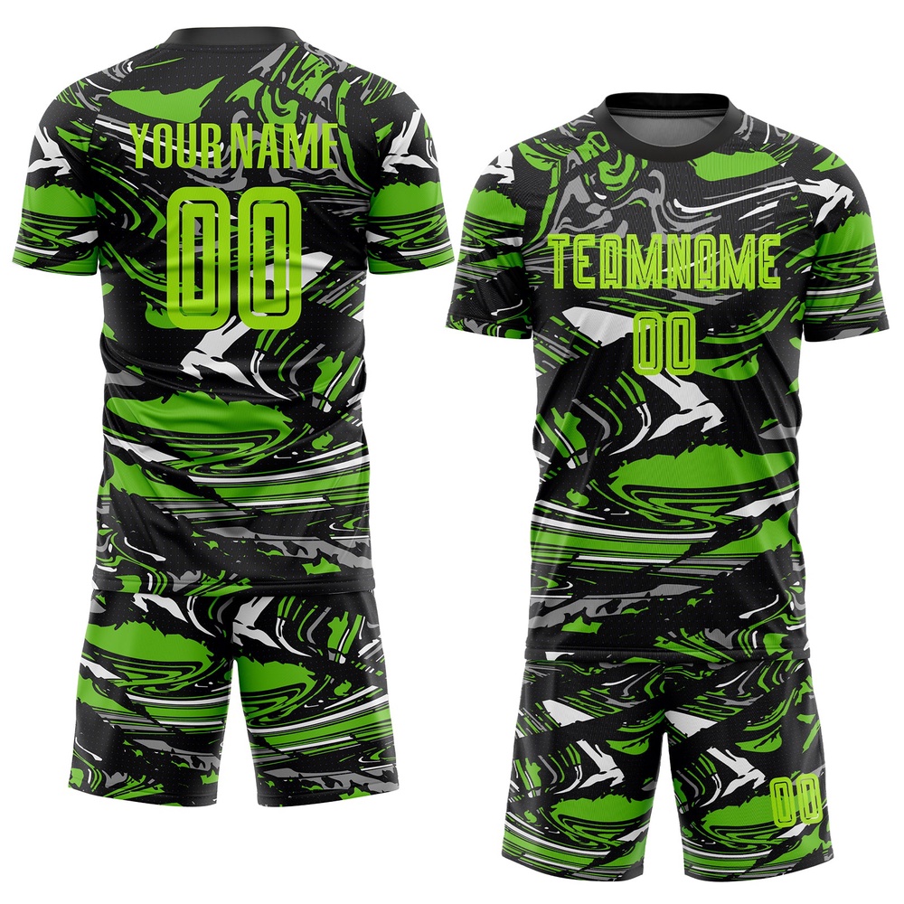 Figure Neon Green Aurora Green Sublimation Soccer Uniform Jersey, Custom Team Soccer Jersey Shirt