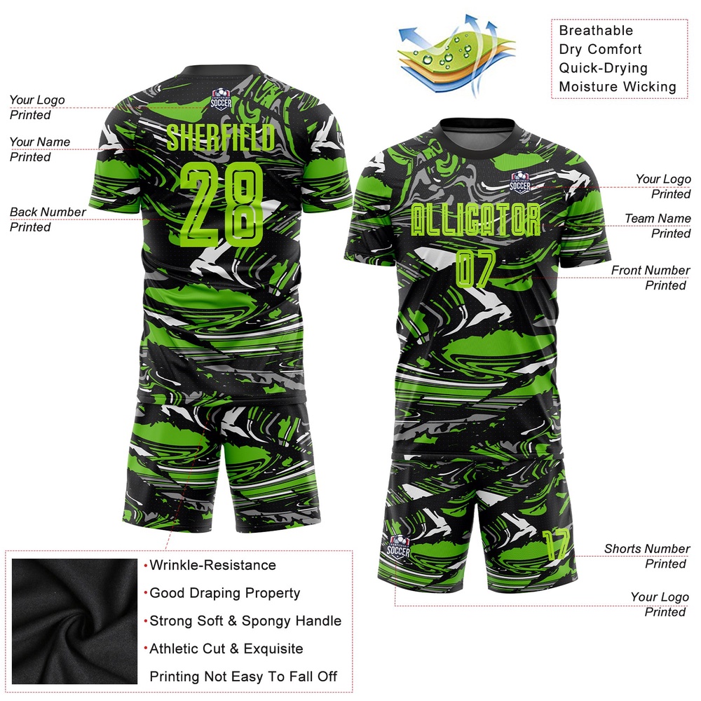 Figure Neon Green Aurora Green Sublimation Soccer Uniform Jersey, Custom Team Soccer Jersey Shirt