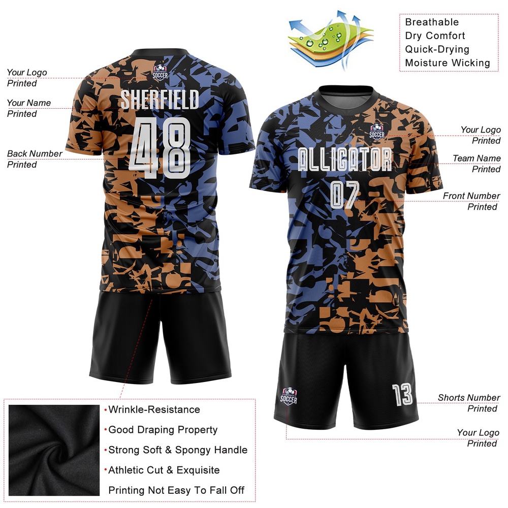 Figure White Black Third Sublimation Soccer Uniform Jersey, Custom Team Soccer Jersey Shirt