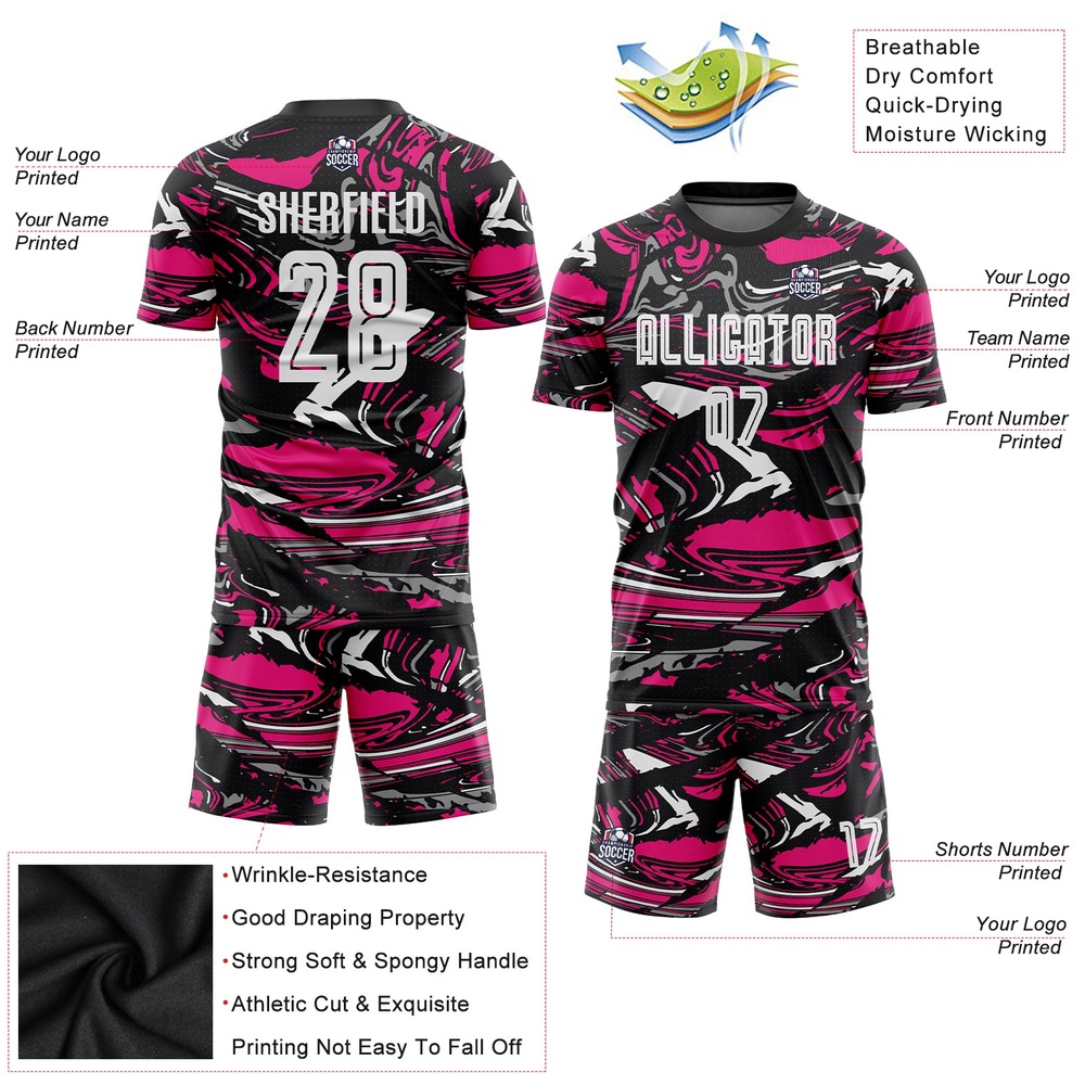 Figure White Hot Pink Sublimation Soccer Uniform Jersey, Custom Team Soccer Jersey Shirt