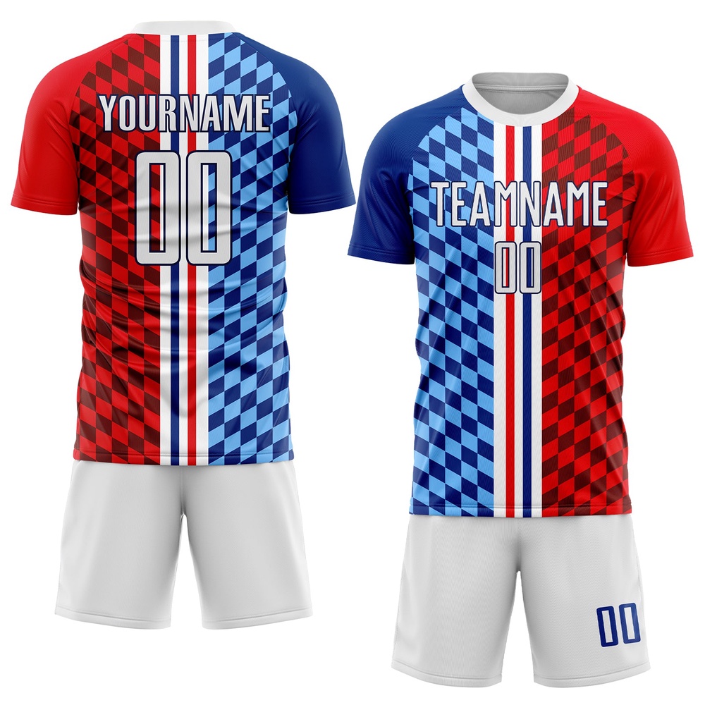 Figure White Royal Sublimation Soccer Uniform Jersey, Custom Team Soccer Jersey Shirt