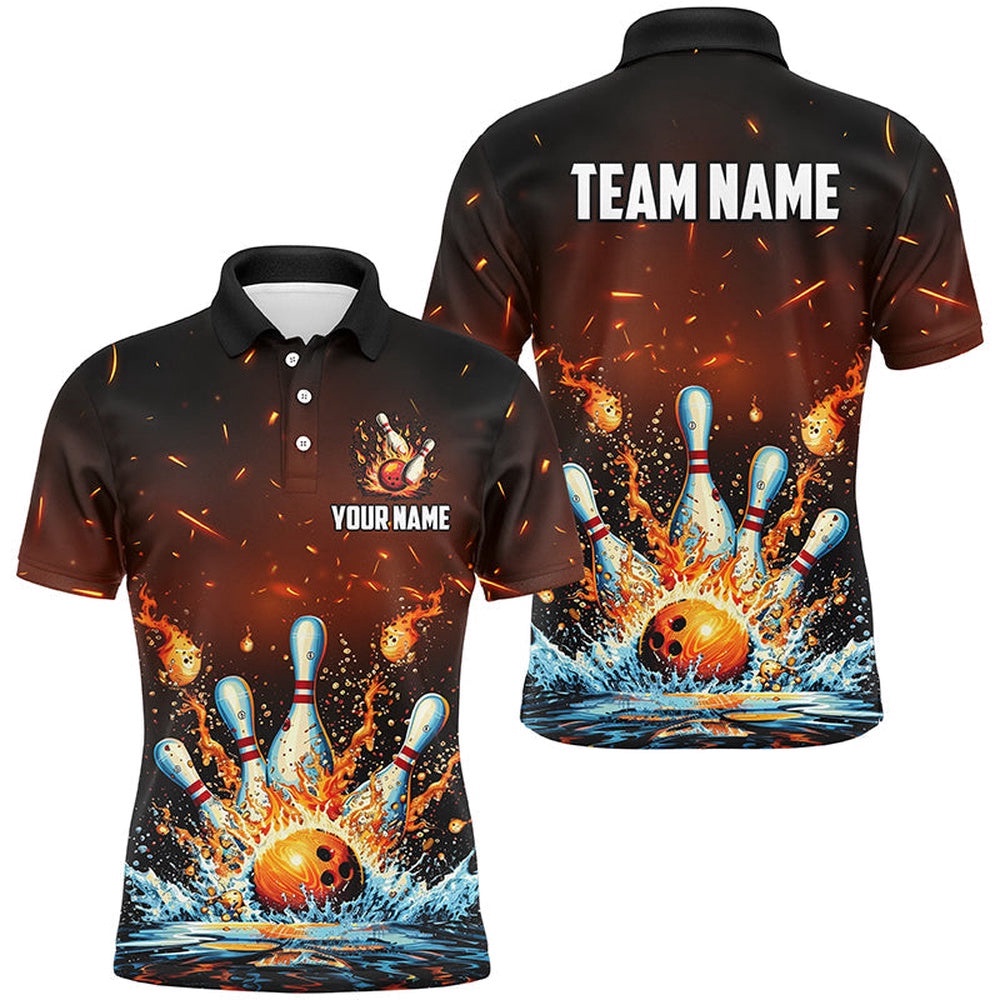 Fire And Water Bowling Ball Pins Polo Shirt Polo, Zip Shirt For Men Custom Flame Bowling Team Shirts, Personalized Bowling Team Shirt Fire And Water Bowling Ball Pins Polo Shirt Polo, Zip Shirt For Men Custom Flame Bowling Team Shirts, Personalized Bowling Team Shirt