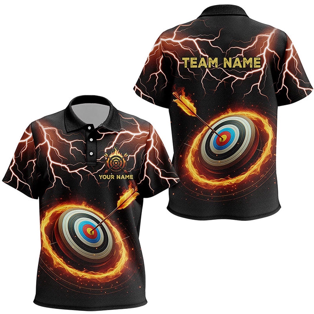 Fire Archery Target Thunder Lightning Custom Archery Polo Shirts, Archery Polo, Custom Archery Team Polo Shirt