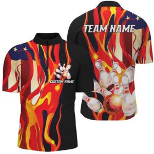 Flame American Flag Bowling Team Shirts For&hellip;