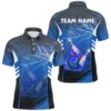 Flame Bowling Ball And Pins Bowling Polo Shirts For Men Custom Blue Fire Bowling Team League Polo Shirt, Personalized Bowling Team Shirt