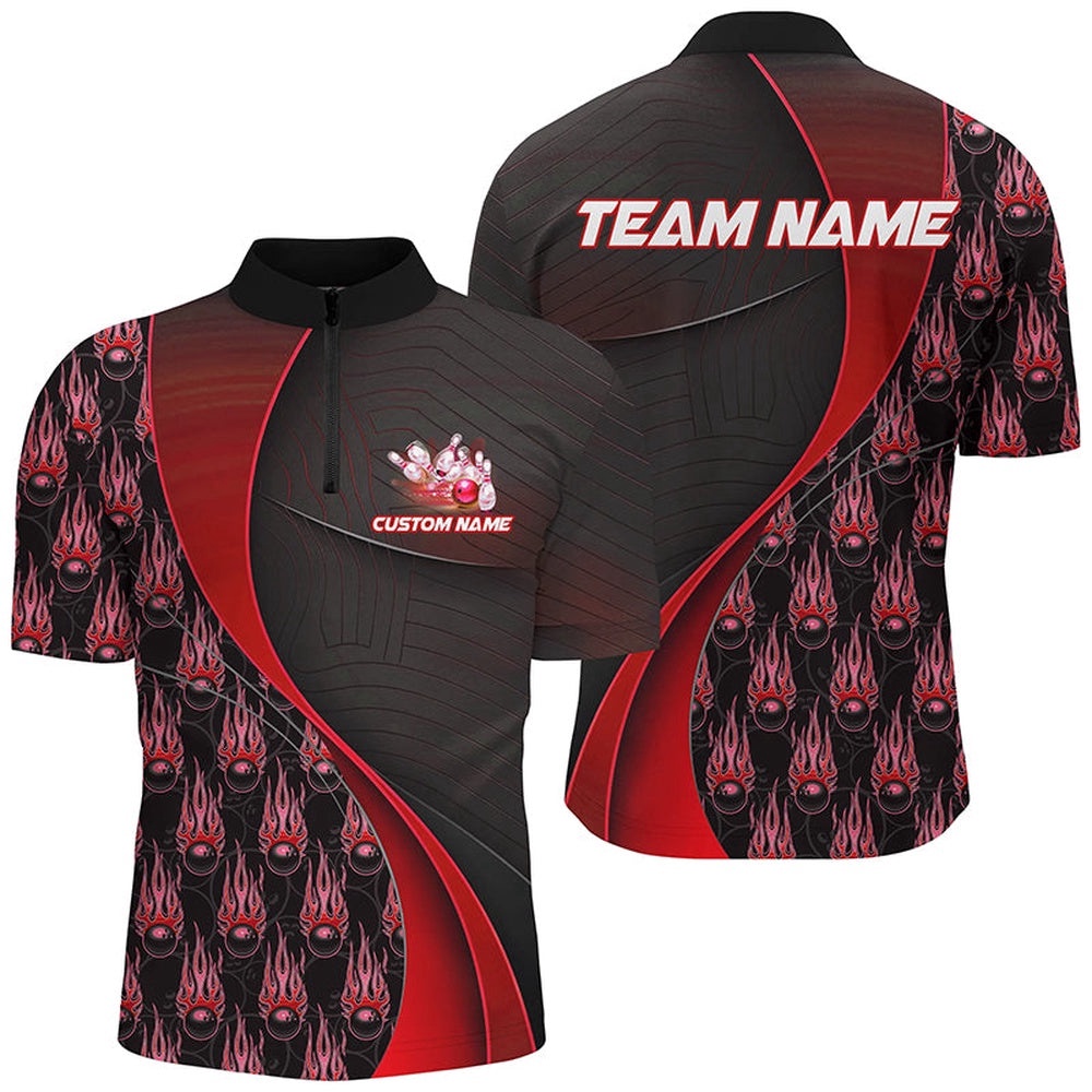 Flame Bowling Ball Pattern Bowling Shirts For Men And Women, Bowling Team Jersey Red, Custom Bowling Team Jersey Shirt