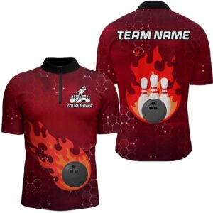 Flame Bowling Shirt For Men Bowling Zip&hellip;