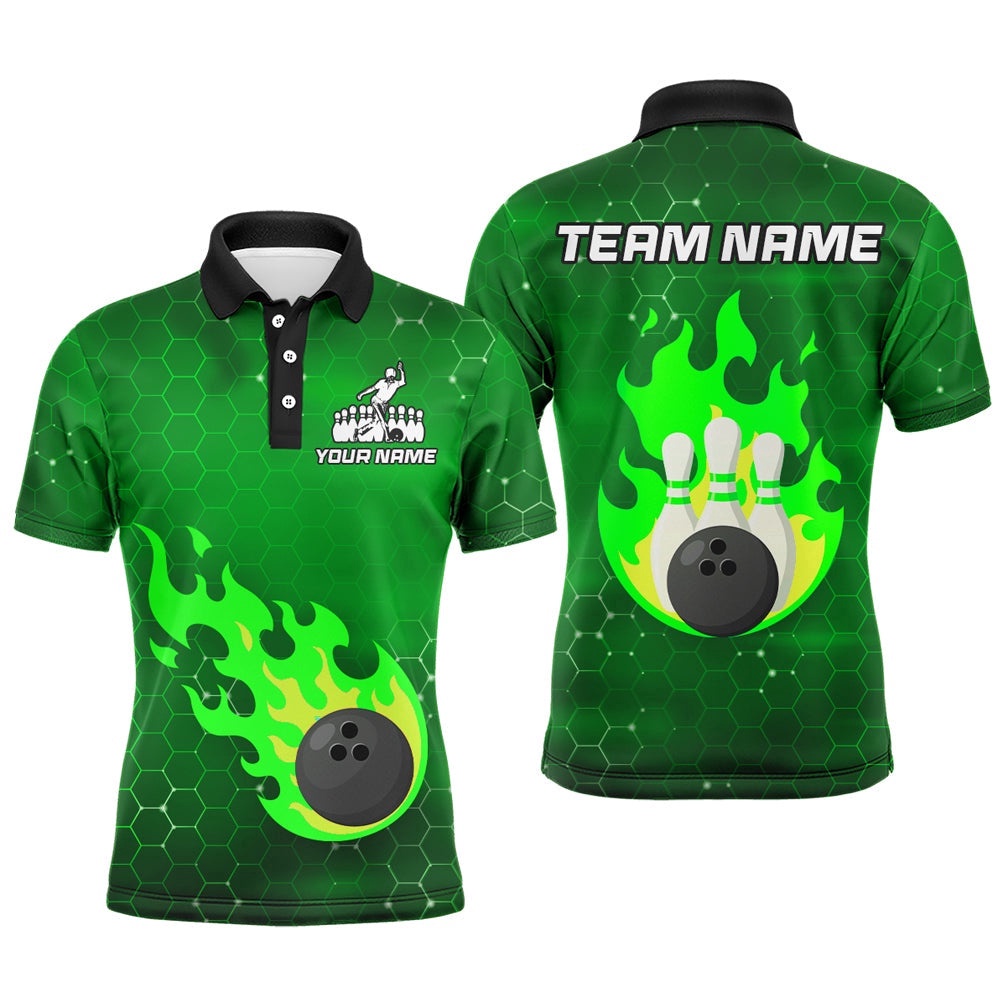 Flame Bowling Shirt For Men Custom Bowling Polo Polo Shirt Bowling Team Shirt Bowlers Polo Shirt, Personalized Bowling Team Shirt