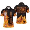 Flame Men Polo Bowling Shirt, Skull Bowlers Polo Shirt Short Sleeves, Personalized Bowling Team Shirt