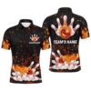 Flame Men Polo Bowling Shirt, Skull Bowlers Polo Shirt Short Sleeves, Personalized Bowling Team Shirt