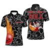 Flame Polo Bowling Shirt, Men Short Sleeves Bowlers Polo Shirt Custom Team Name, Personalized Bowling Team Shirt