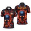 Flame Skull Bowling Polo Shirts Unisex Custom Bowling Team Polo Shirt For Men & Women, Personalized Bowling Team Shirt