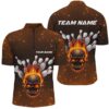 Flame Skull American Flag Team Bowling Shirts For Men, Patriotic Bowling Shirt, Custom Bowling Team Jersey Shirt