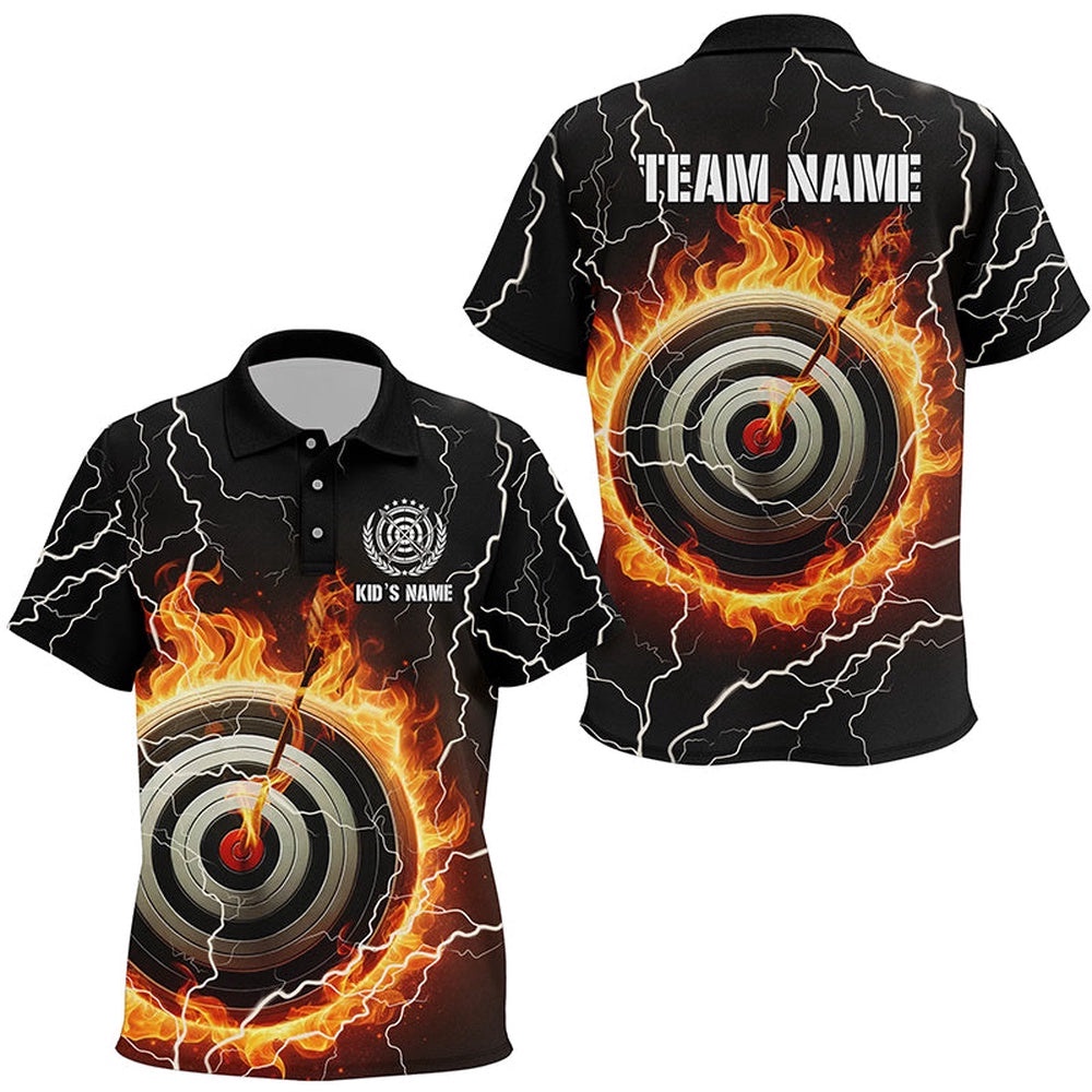 Flaming Archery Target Thunder Lightning Polo Shirts, Custom Archery Jersey, Custom Archery Team Polo Shirt