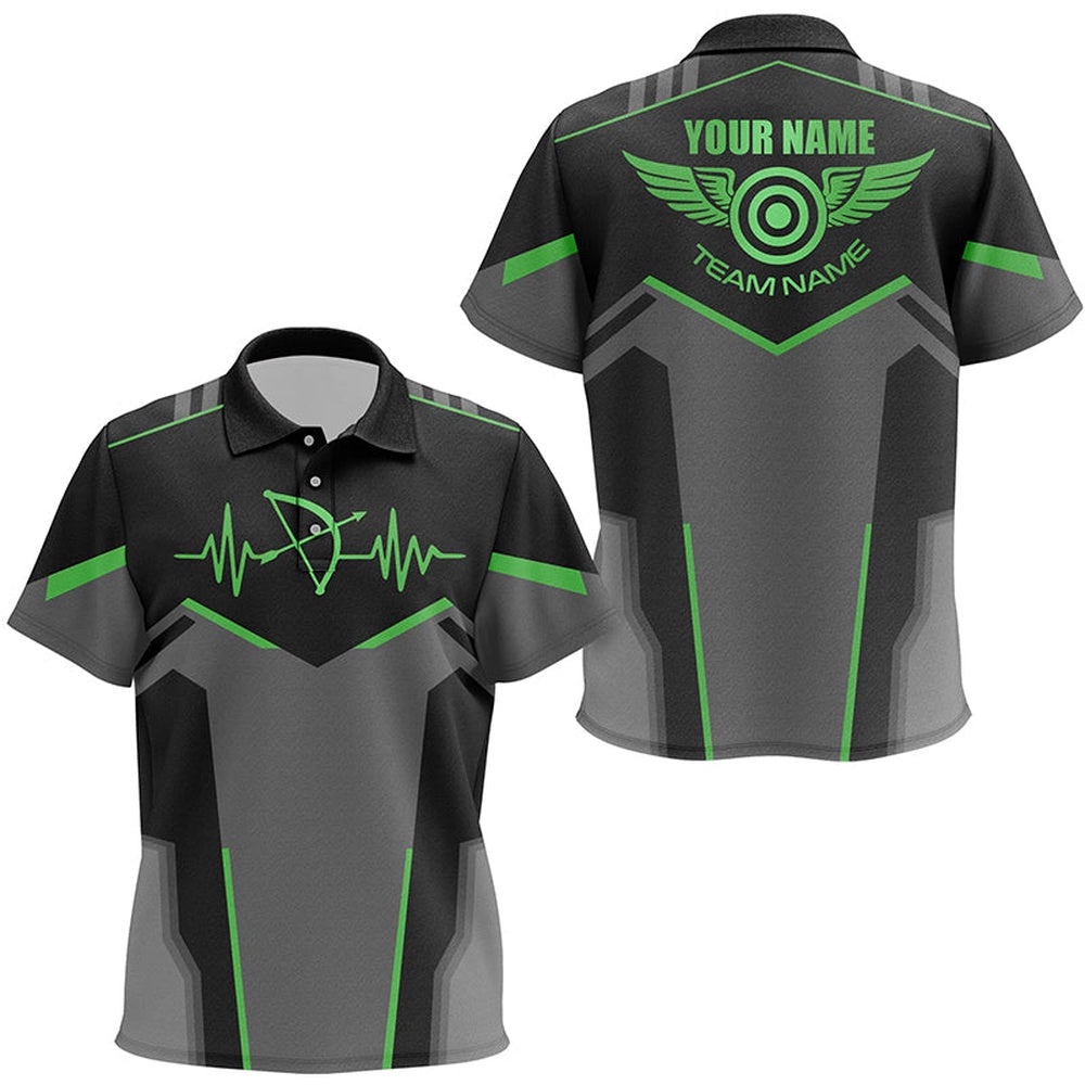 Funny Archery Heartbeat Polo Shirts Custom Name Archery Jersey Green, Custom Archery Team Polo Shirt