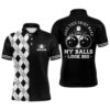 Funny Black Skull Bowling Polo Shirt For Men Custom Name Does This Shirt Make My Balls Look Big, Personalized Bowling Team Shirt