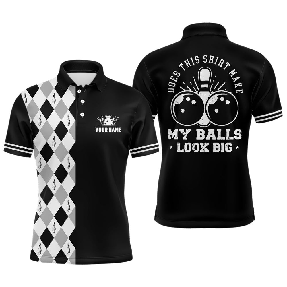 Funny Black Retro Bowling Polo Shirts For Men Custom Does This Shirt Make My Balls Look Big, Personalized Bowling Team Shirt