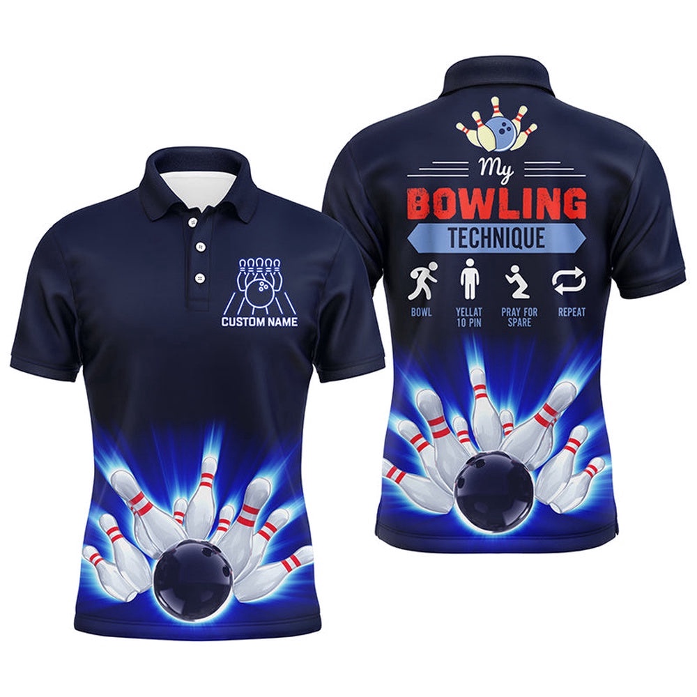 Funny Bowling Technique Men Polo Shirt, Name Bowlers Polo Shirt, Personalized Bowling Team Shirt