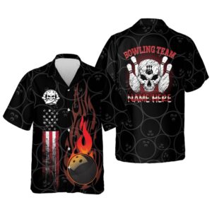 Funny Flame Skull Bowling Shirt, Custom Bowling&hellip;