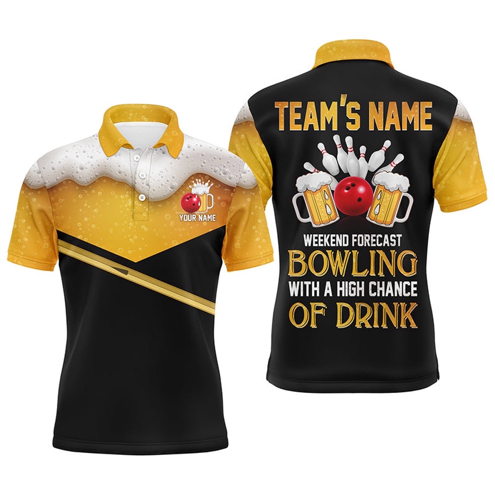 Funny Men Polo Bowling Shirt Beer Lovers Men Bowlers Short Sleeve Polo, Personalized Bowling Team Shirt