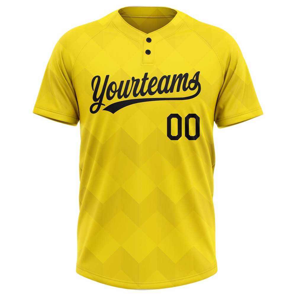 Gold Black 3D Pattern Two Button Unisex Softball Jersey, Custom Team Softball Jersey