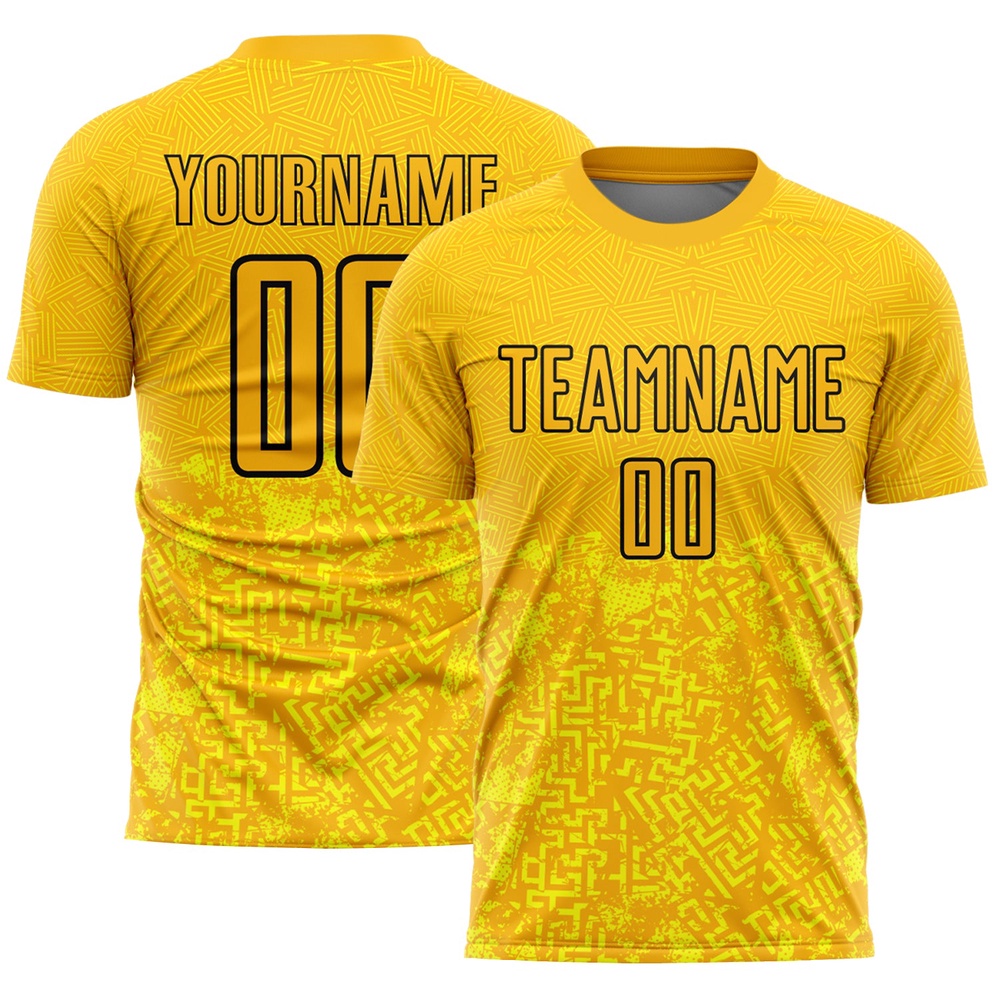 Gold Black Geometric Shapes Sublimation Soccer Uniform Jersey, Custom Team Soccer Jersey Shirt