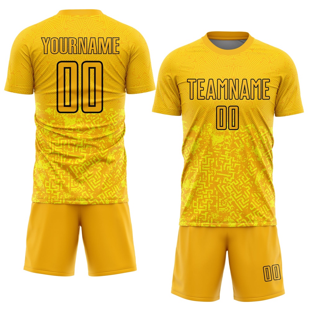 Gold Black Geometric Shapes Sublimation Soccer Uniform Jersey, Custom Team Soccer Jersey Shirt