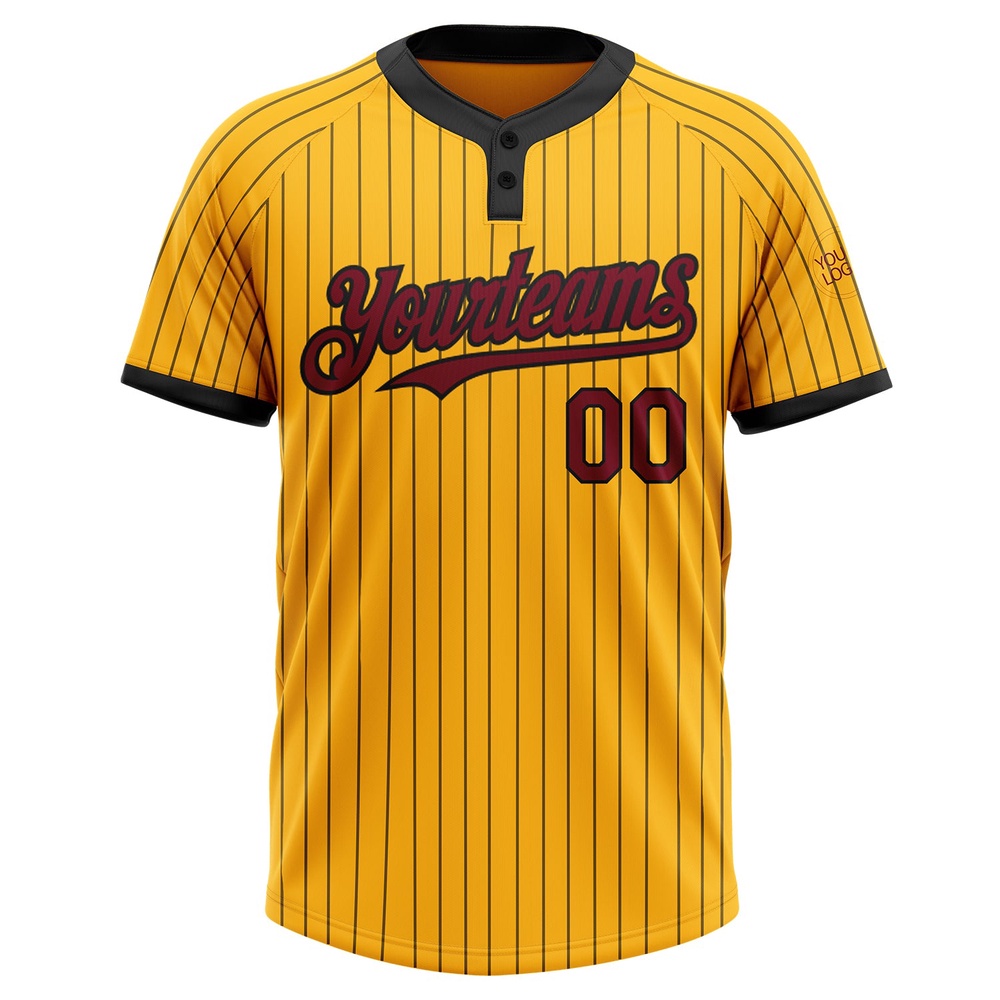 Gold Black Pinstripe Crimson Two Button Unisex Softball Jersey, Custom Team Softball Jersey