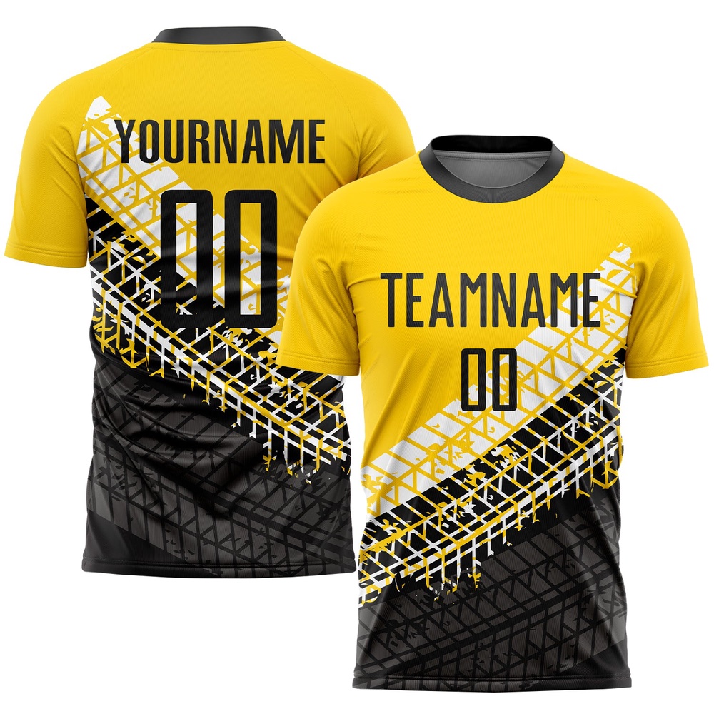 Gold Black White Sublimation Soccer Uniform Jersey, Custom Team Soccer Jersey Shirt Gold Black White Sublimation Soccer Uniform Jersey, Custom Team Soccer Jersey Shirt