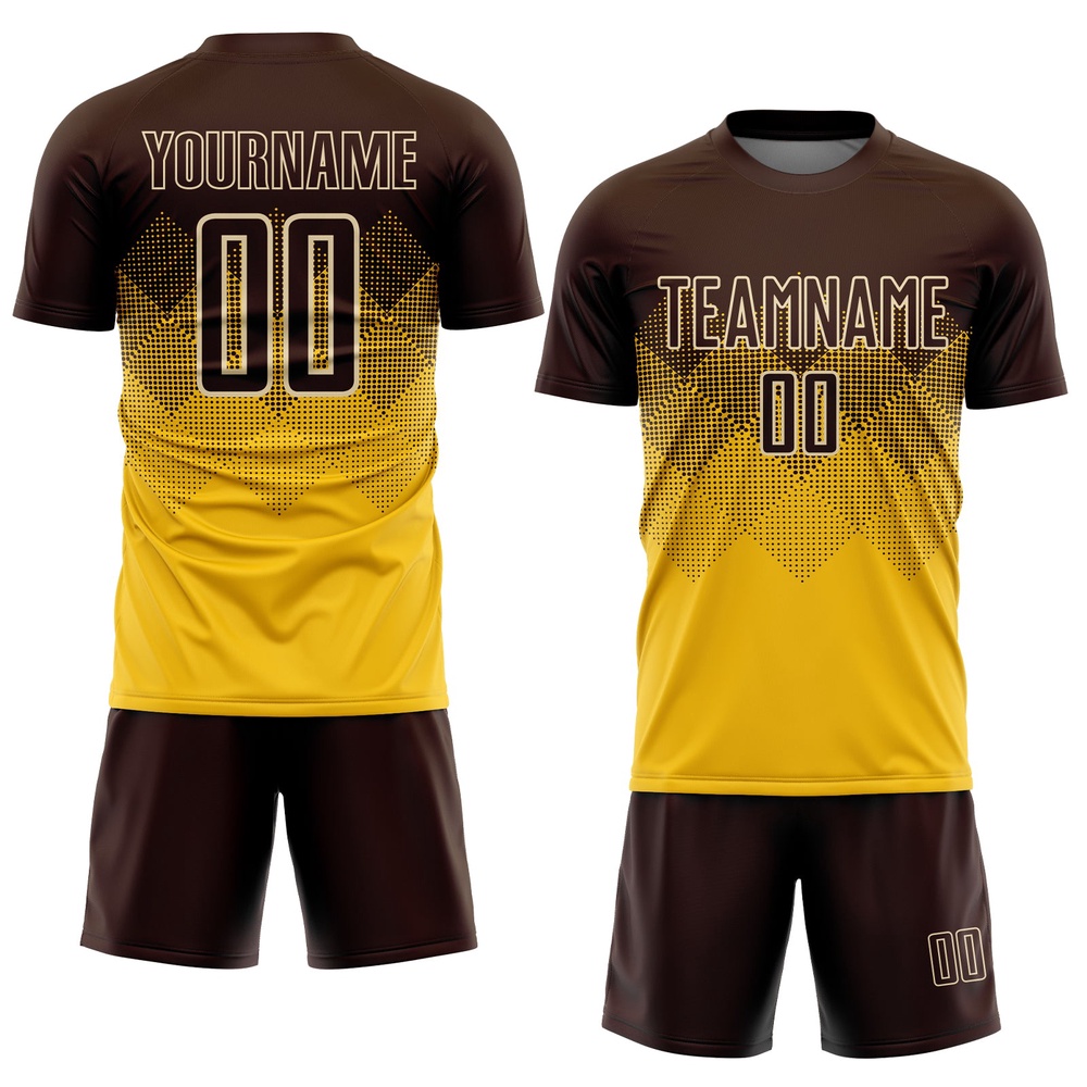 Gold Brown Cream Sublimation Soccer Uniform Jersey, Custom Team Soccer Jersey Shirt