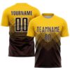 Gold Burgundy Sublimation Long Sleeve Fade Fashion Soccer Uniform Jersey, Custom Team Soccer Jersey Shirt
