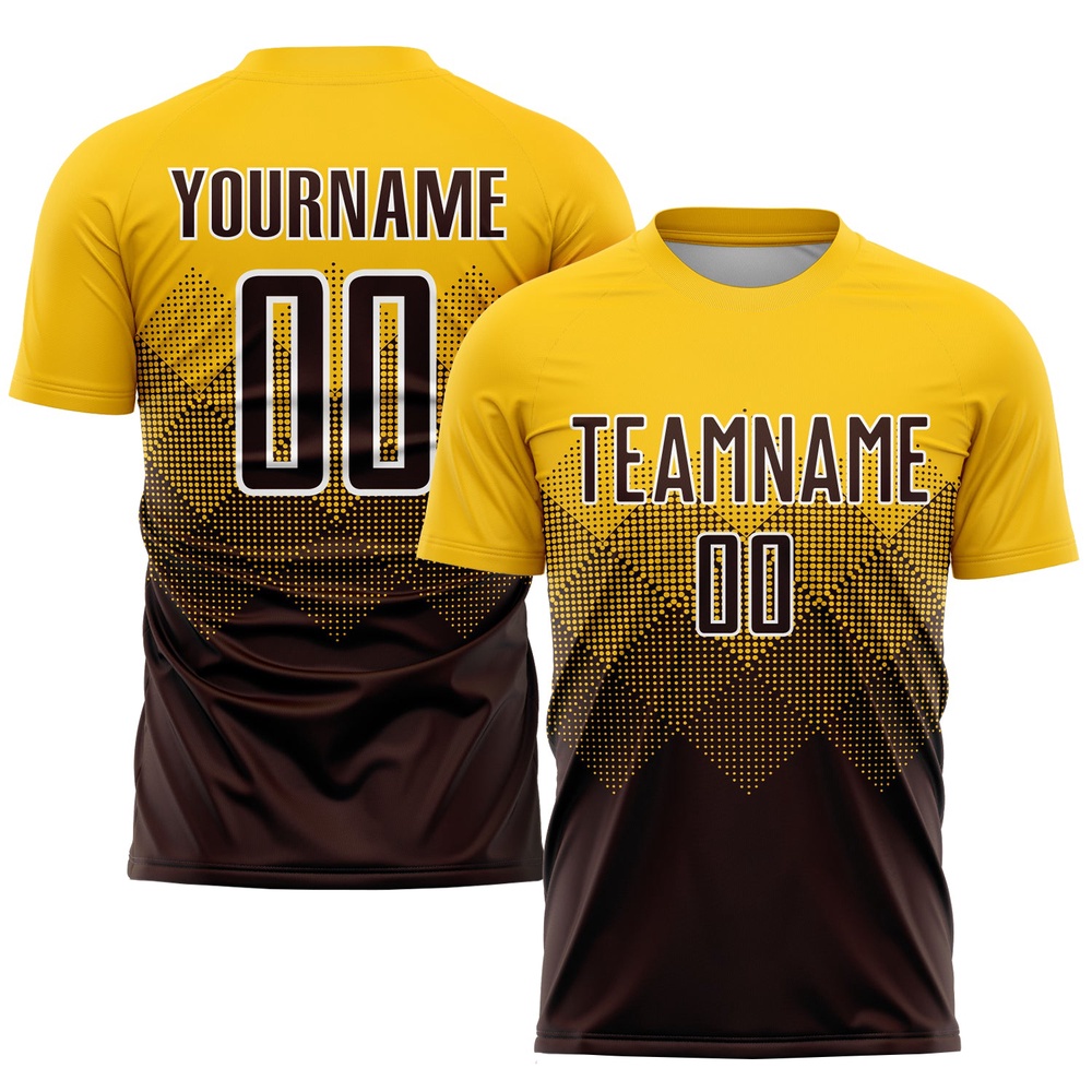 Gold Brown White Sublimation Soccer Uniform Jersey, Custom Team Soccer Jersey Shirt