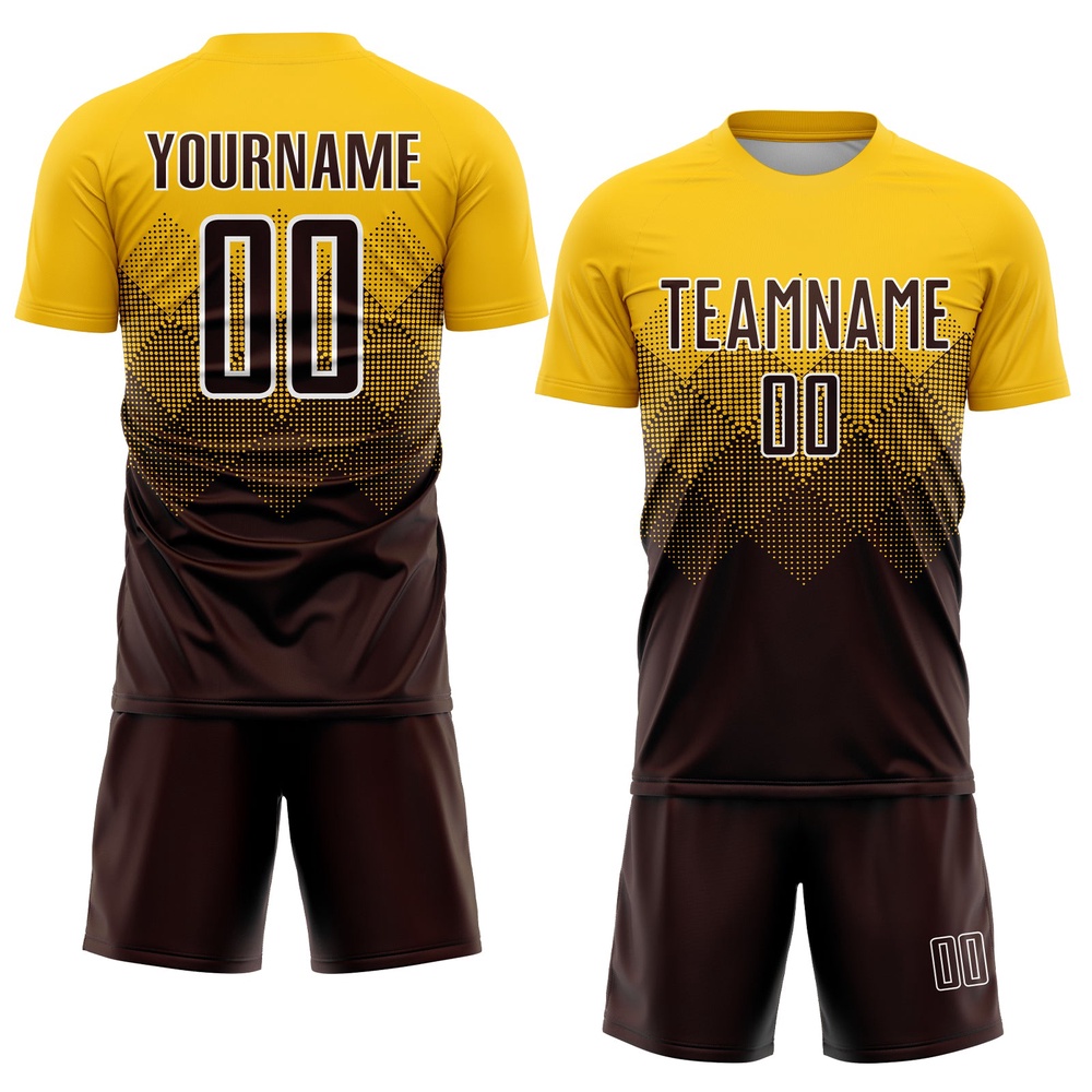 Gold Brown White Sublimation Soccer Uniform Jersey, Custom Team Soccer Jersey Shirt