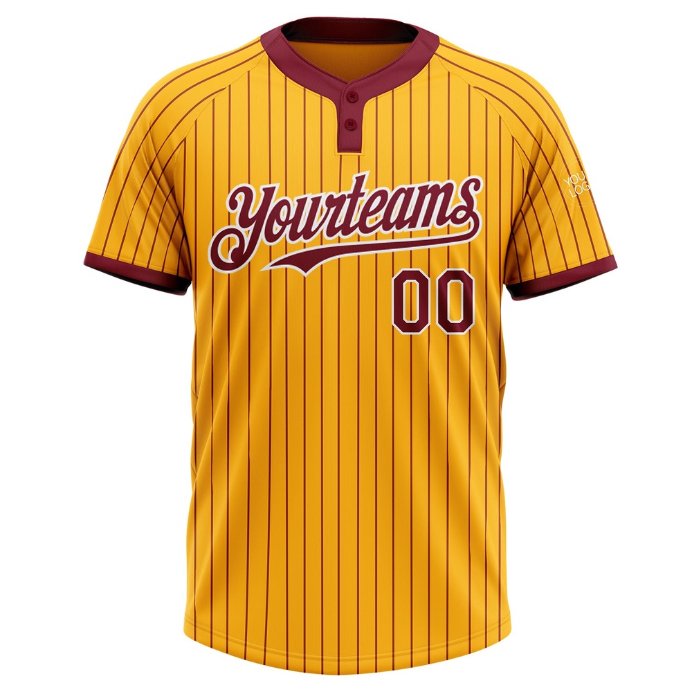 Gold Crimson Pinstripe White Two Button Unisex Softball Jersey, Custom Team Softball Jersey