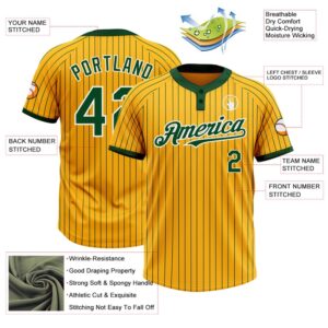 Gold Green Pinstripe White Two Button Unisex Softball Jersey Custom Team Softball Jersey 3 ugsadf.jpg