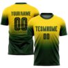 Gold Green Sublimation Long Sleeve Fade Fashion Soccer Uniform Jersey, Custom Team Soccer Jersey Shirt Gold Green Sublimation Long Sleeve Fade Fashion Soccer Uniform Jersey, Custom Team Soccer Jersey Shirt