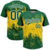 Gold Green White Two Button Unisex Softball Jersey, Custom Team Softball Jersey