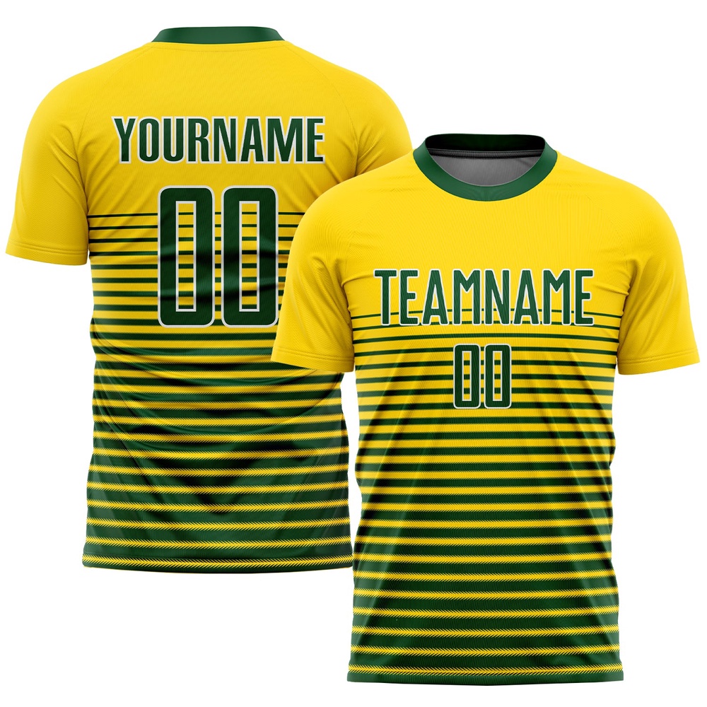 Gold Green White Sublimation Soccer Uniform Jersey, Custom Team Soccer Jersey Shirt
