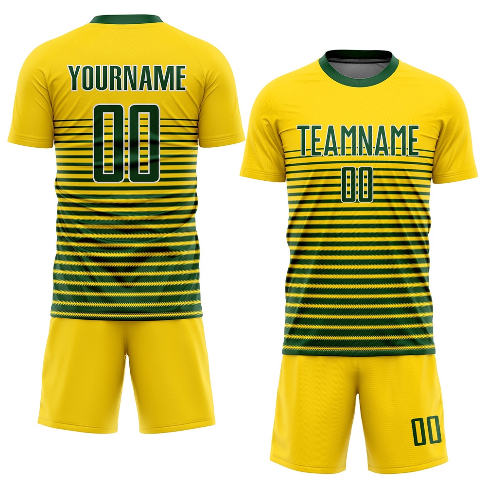 Gold Green White Sublimation Soccer Uniform Jersey, Custom Team Soccer Jersey Shirt