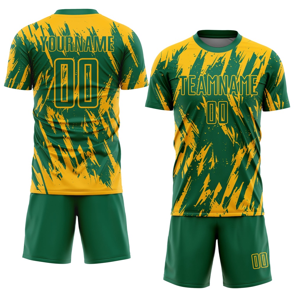 Gold Kelly Green Sublimation Soccer Uniform Jersey, Custom Team Soccer Jersey Shirt