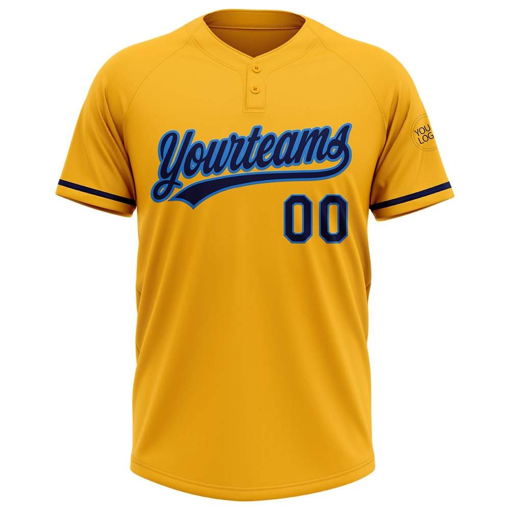Gold Navy Electric Blue Two Button Unisex Softball Jersey, Custom Team Softball Jersey Gold Navy Electric Blue Two Button Unisex Softball Jersey, Custom Team Softball Jersey