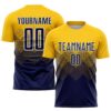 Gold Navy White Sublimation Split Fashion Soccer Uniform Jersey, Custom Team Soccer Jersey Shirt