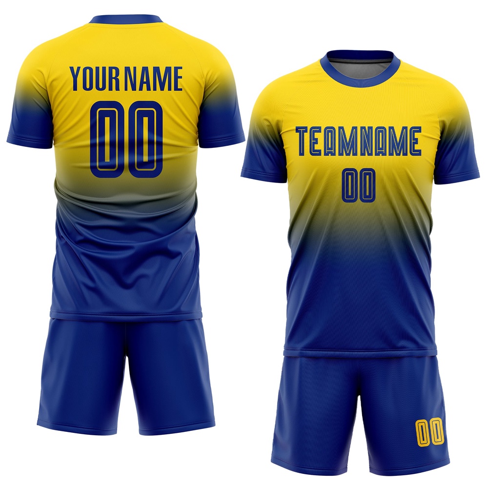 Gold Royal Sublimation Fade Fashion Soccer Uniform Jersey, Custom Team Soccer Jersey Shirt