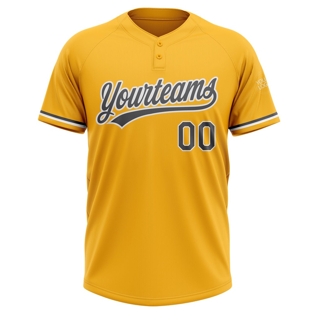 Gold Steel Gray White Two Button Unisex Softball Jersey, Custom Team Softball Jersey