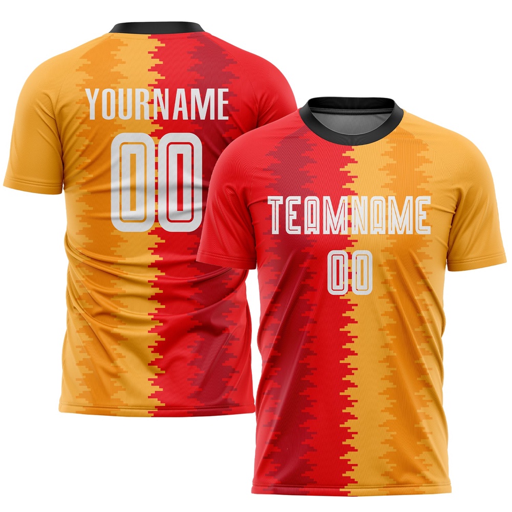 Gold White Black Sublimation Soccer Uniform Jersey, Custom Team Soccer Jersey Shirt Gold White Black Sublimation Soccer Uniform Jersey, Custom Team Soccer Jersey Shirt