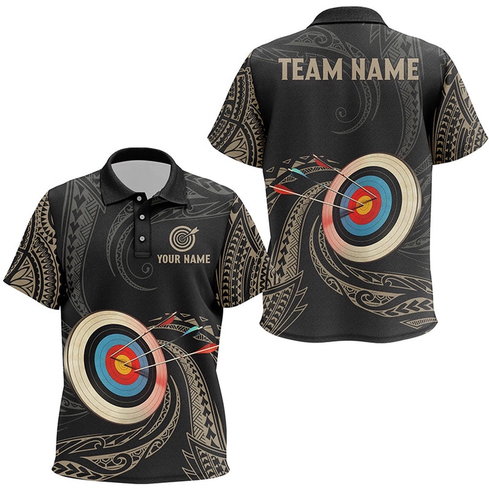 Golden Tribal Archery Polo Shirts Custom Archery Team Uniform Shirts, Custom Archery Team Polo Shirt