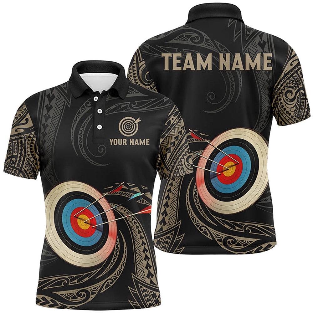 Golden Tribal Archery Polo Shirts For Men Custom Archery Team Uniform Shirts, Custom Archery Team Polo Shirt
